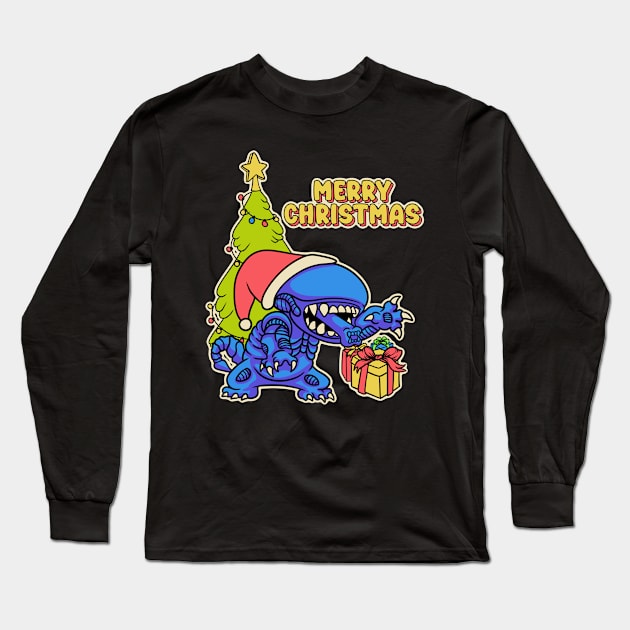 Xenomorph Aliens Christmas Knit Long Sleeve T-Shirt by notajellyfan